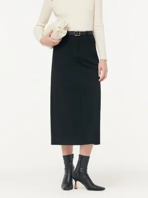 Stretch Women Knit Midi Skirt With Belt Tassel accents Denim style