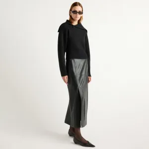City Look Rama Front-Vent Vegan Leather Skirt