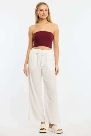 White Wide Leg Pants Elasticated Waist Tapered Leg Design
