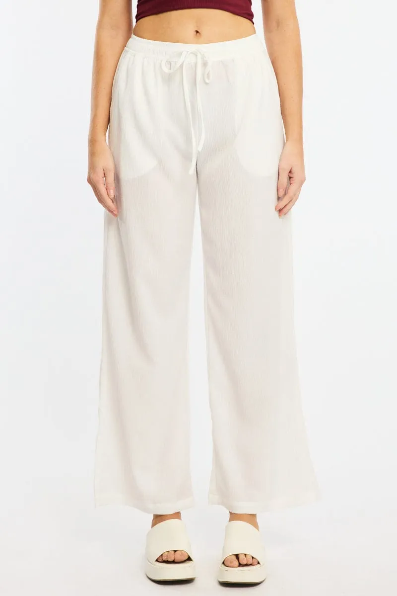 White Wide Leg Pants Elasticated Waist Perfect Design