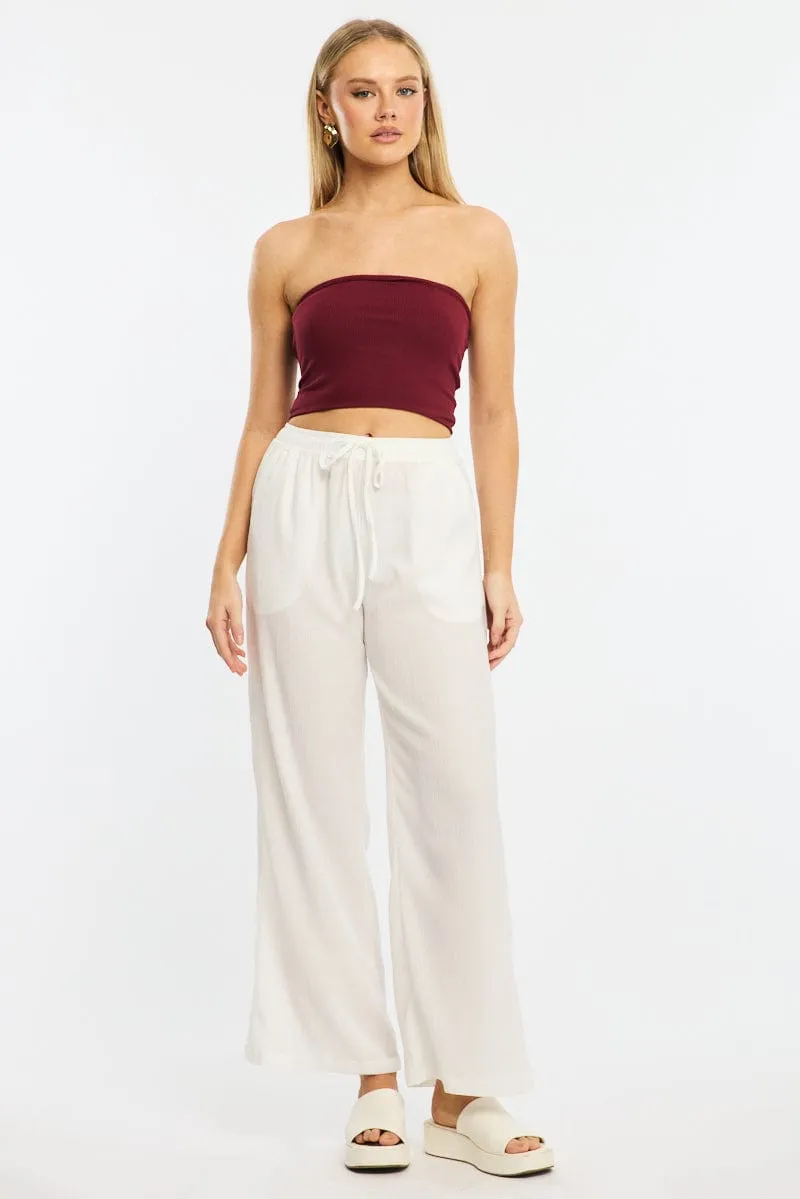 White Wide Leg Pants Elasticated Waist Tapered Leg Design