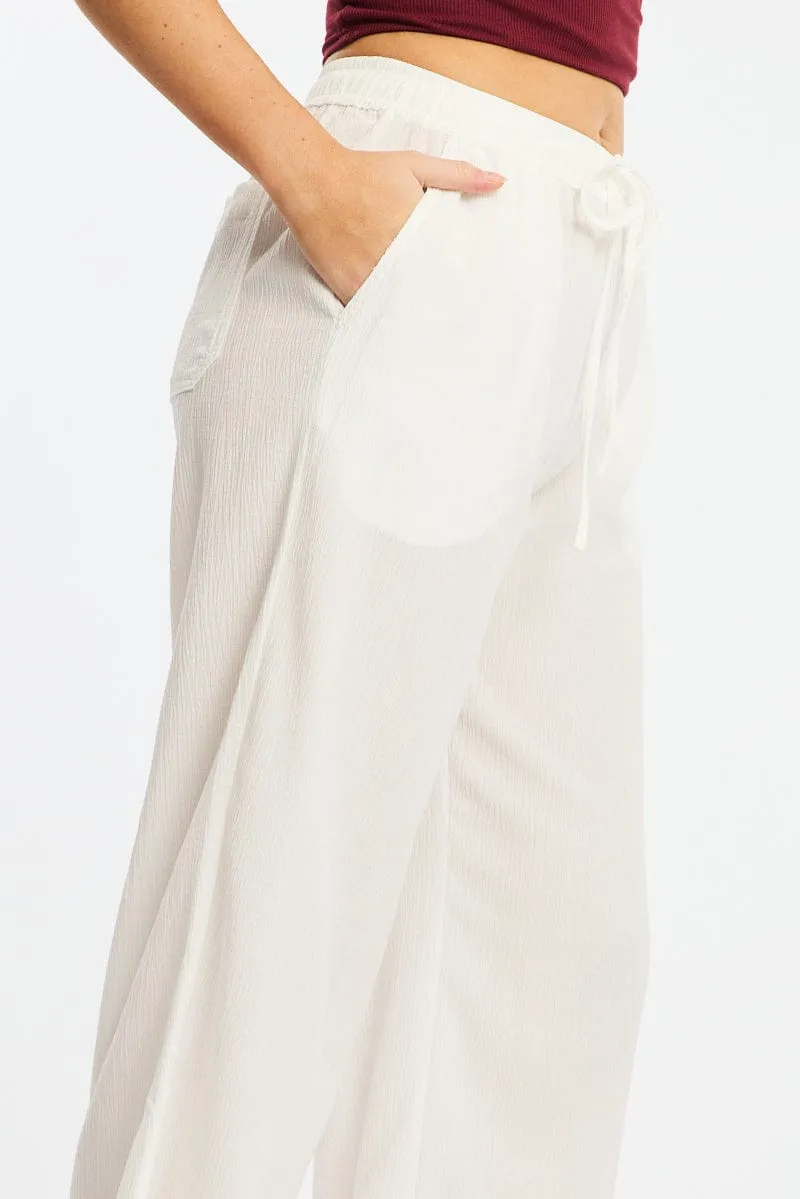 All Use Relaxed Comfort Look White Wide Leg Pants Elasticated Waist