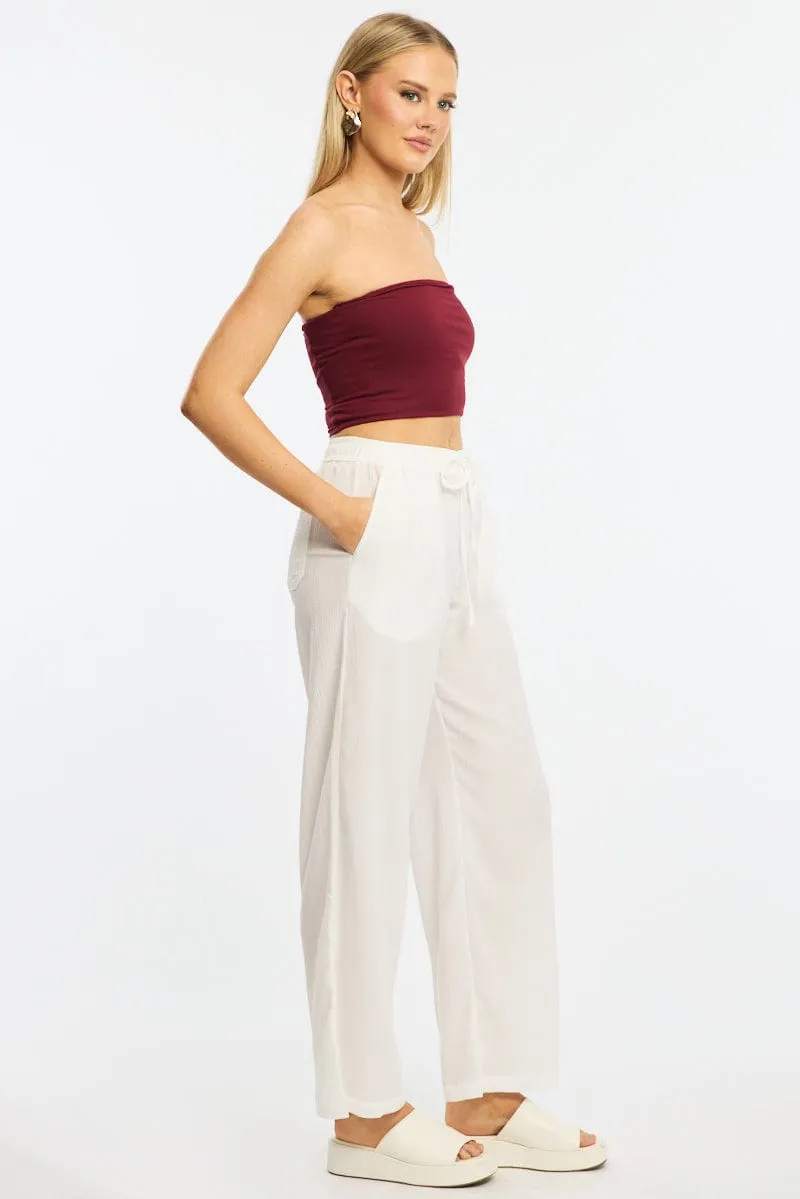 White Wide Leg Pants Elasticated Waist Layer Essential