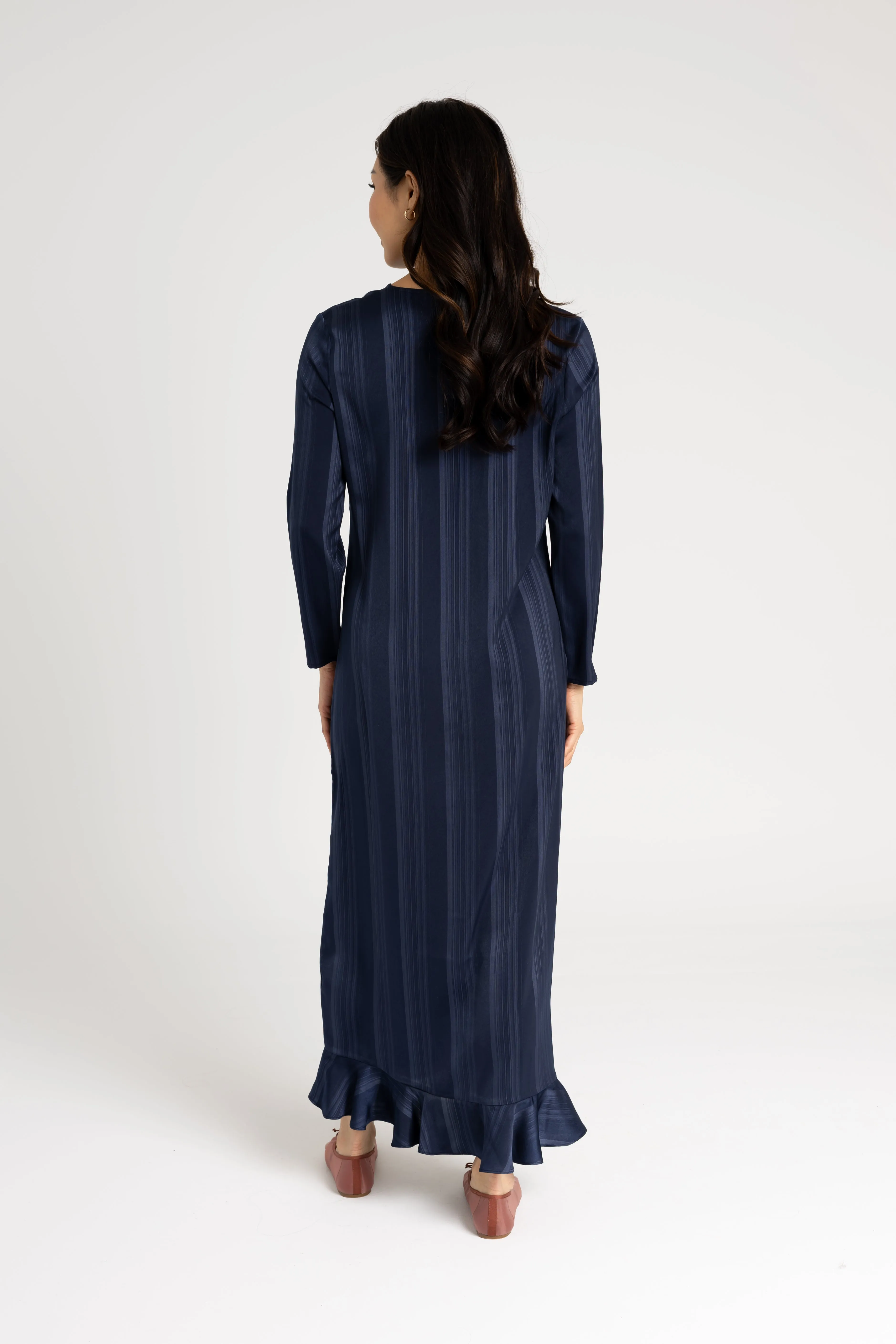Navy Striped Button Down Maxi All-Occasion Wear Brunch Fit