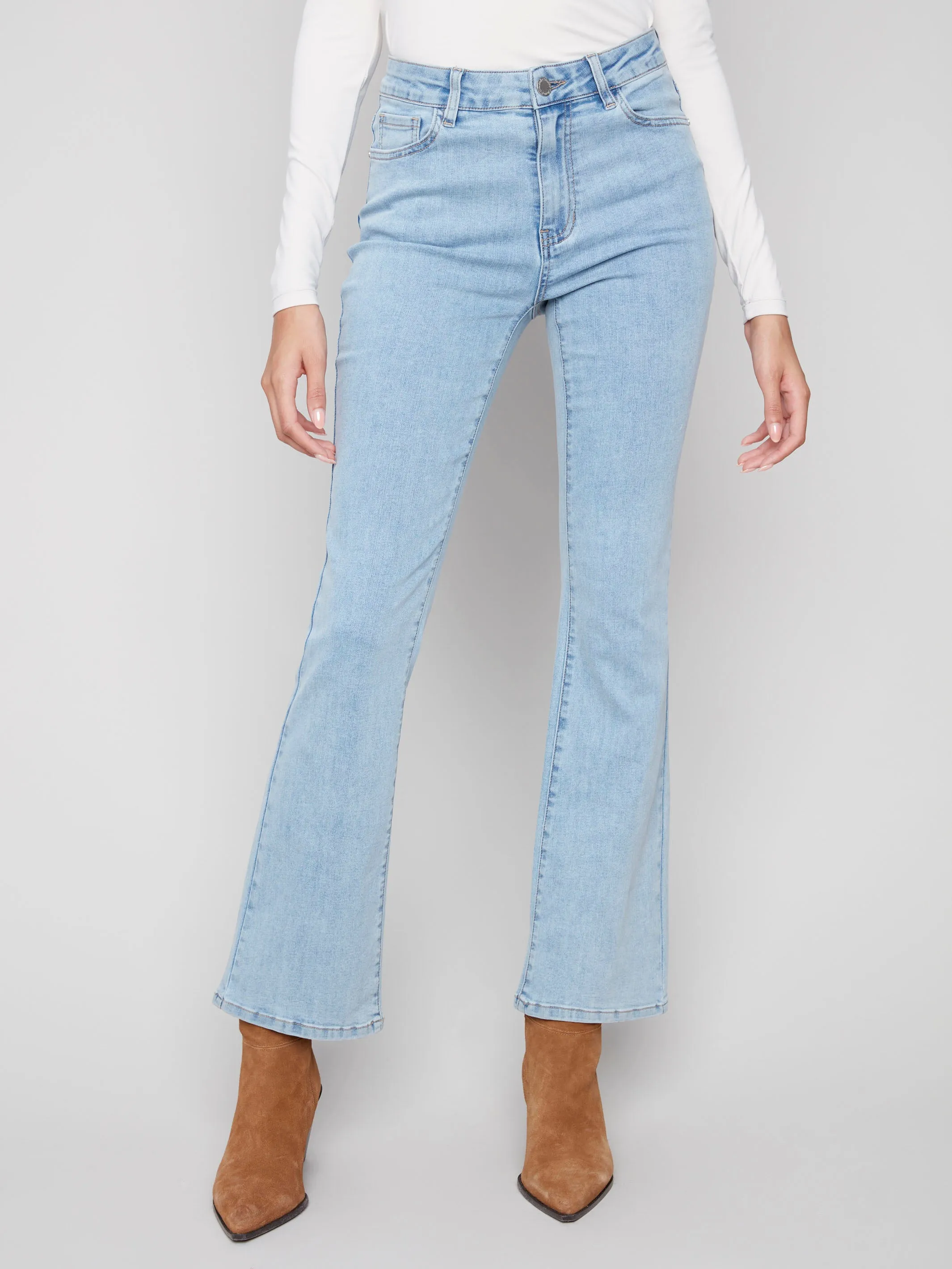 Durable Triple Stitched Seams Comfy Choice Celine Flare Leg Jeans - Light Blue
