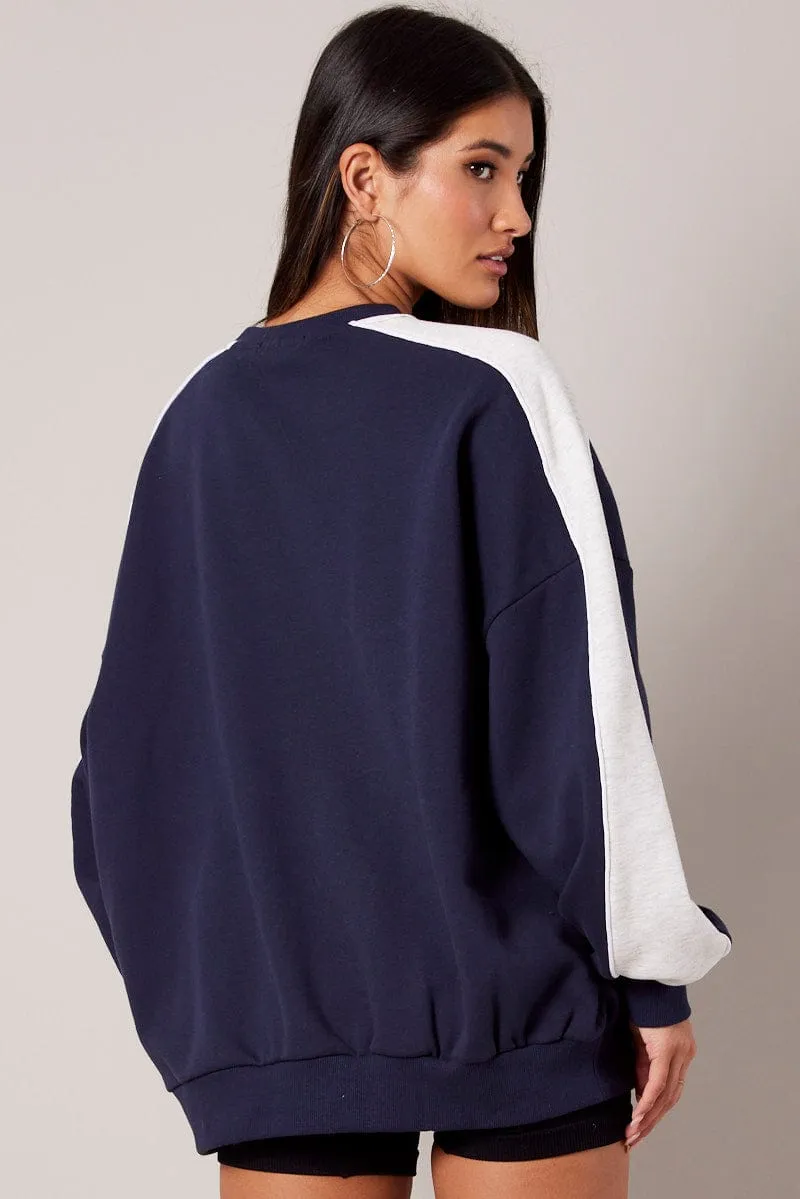 anti static coating Blue Graphic Sweater Oversized