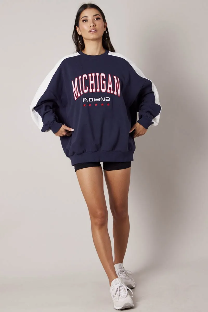 Road Trip Blue Graphic Sweater Oversized