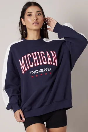 Blue Graphic Sweater Oversized Odor-resistant Houndstooth