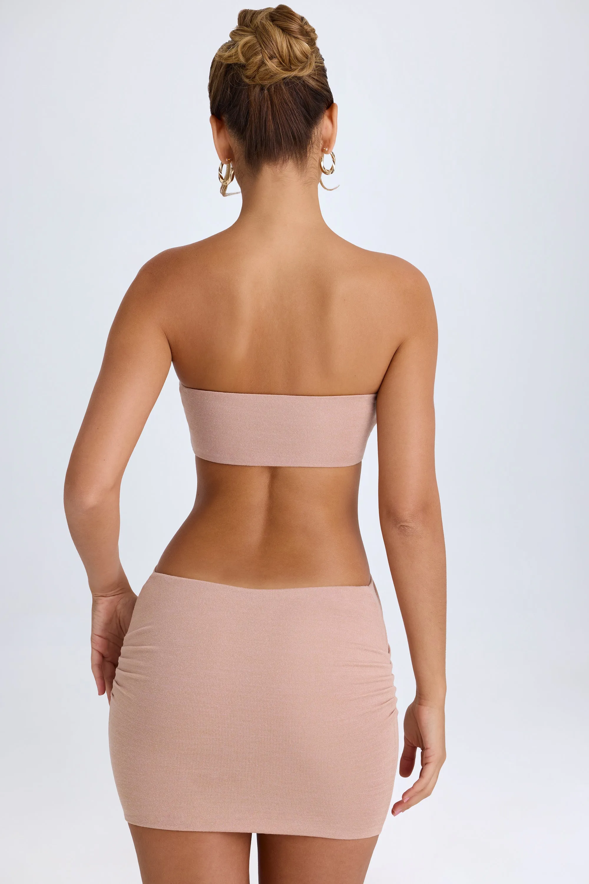 Bandeau Cut-Out Mini Dress in Warm Peach Beat Glow