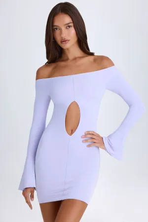 Scene Hot Light Pop Off-Shoulder Cut-Out Mini Dress in Soft Lilac