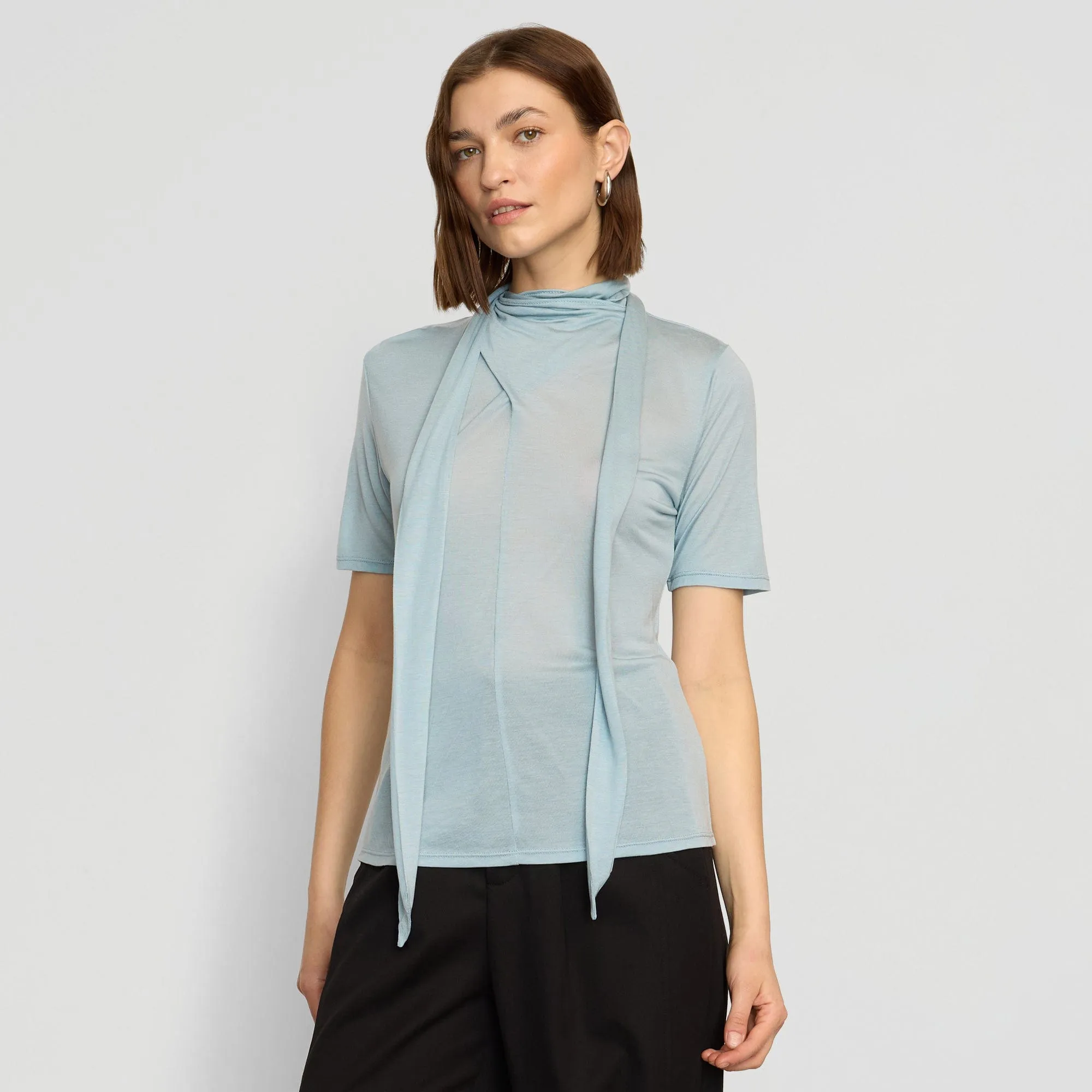 Lucine Scarf-Neck Semi-Sheer Tencel Tee Odor Resistant Treatment