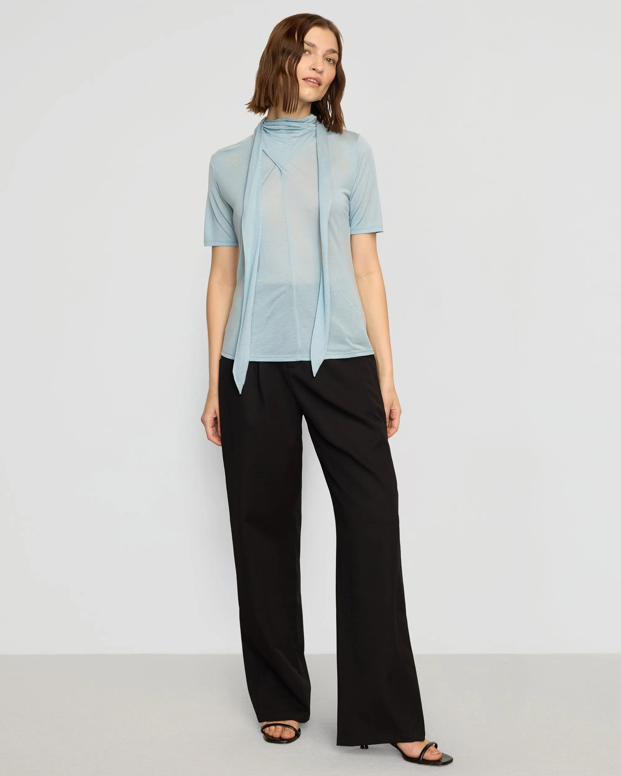 Sophisticated Casual Lucine Scarf-Neck Semi-Sheer Tencel Tee