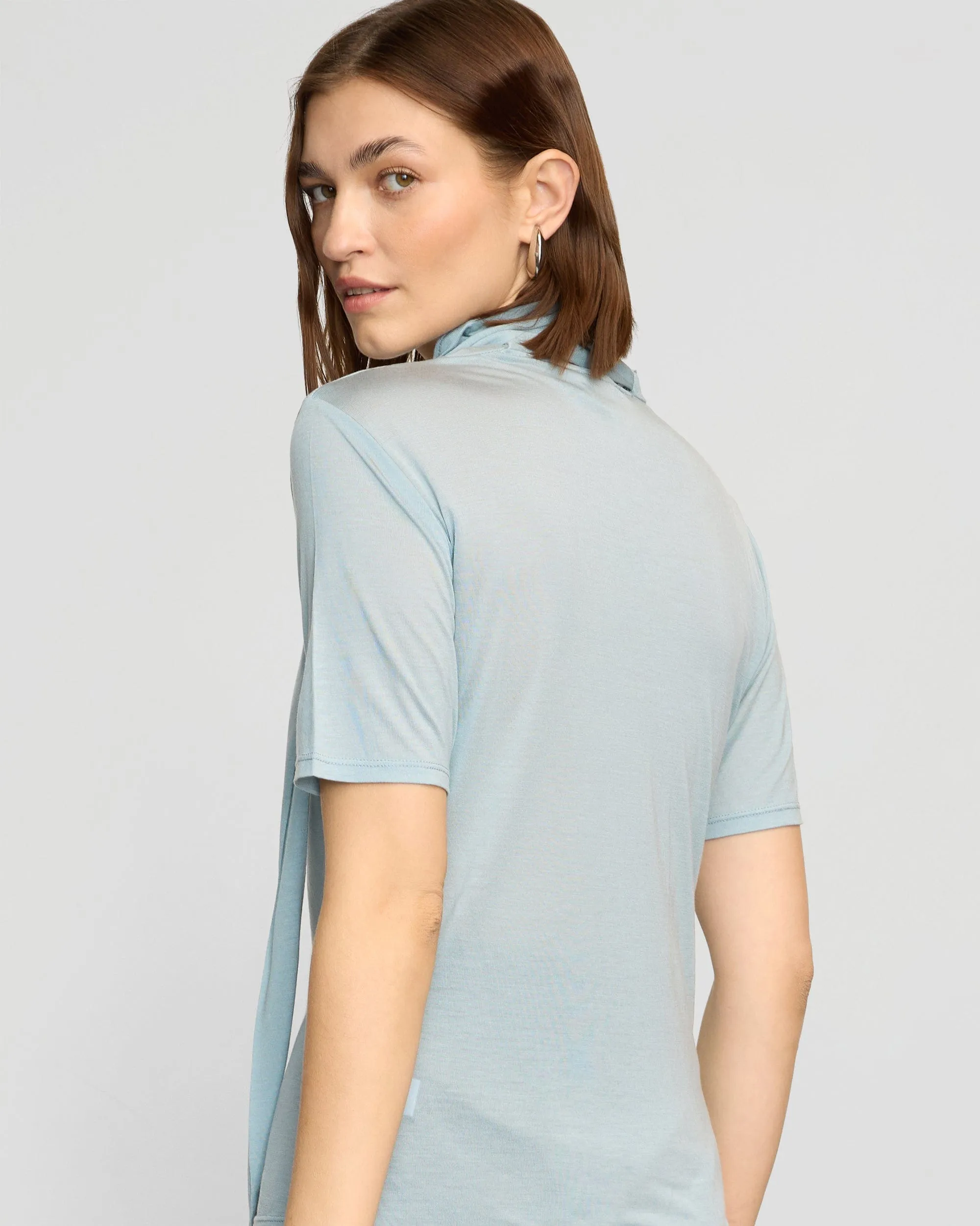 Lucine Scarf-Neck Semi-Sheer Tencel Tee BiodegradableMaterial Autumn coziness