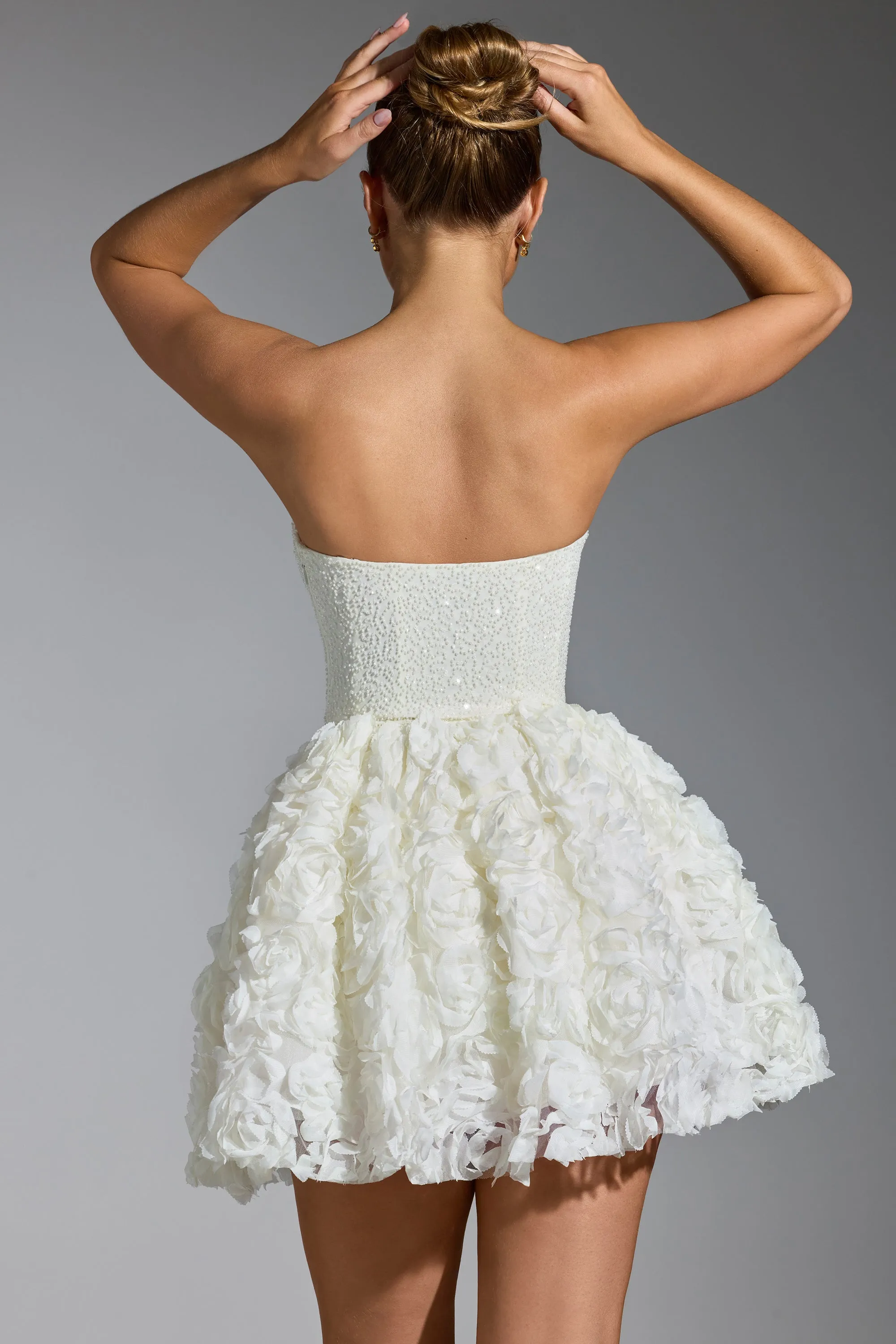 Y2K Feel Embellished Floral-Appliqu?? Lace-Up Mini Dress in White