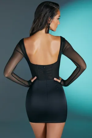 Long Sleeve Mesh Mini Dress in Black Pop Mode Urban Mood