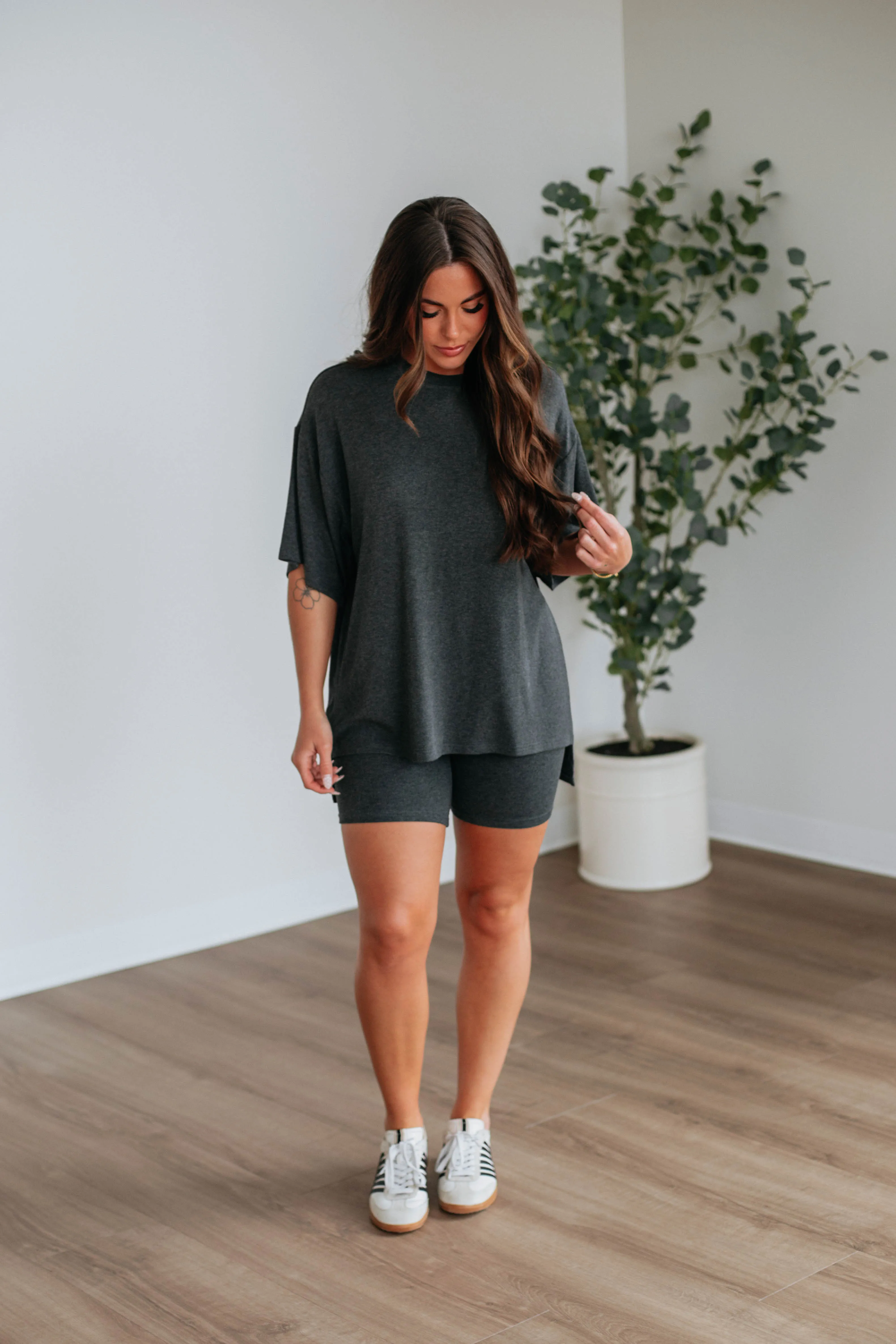 Kaylor Biker Shorts - Charcoal Side Pockets