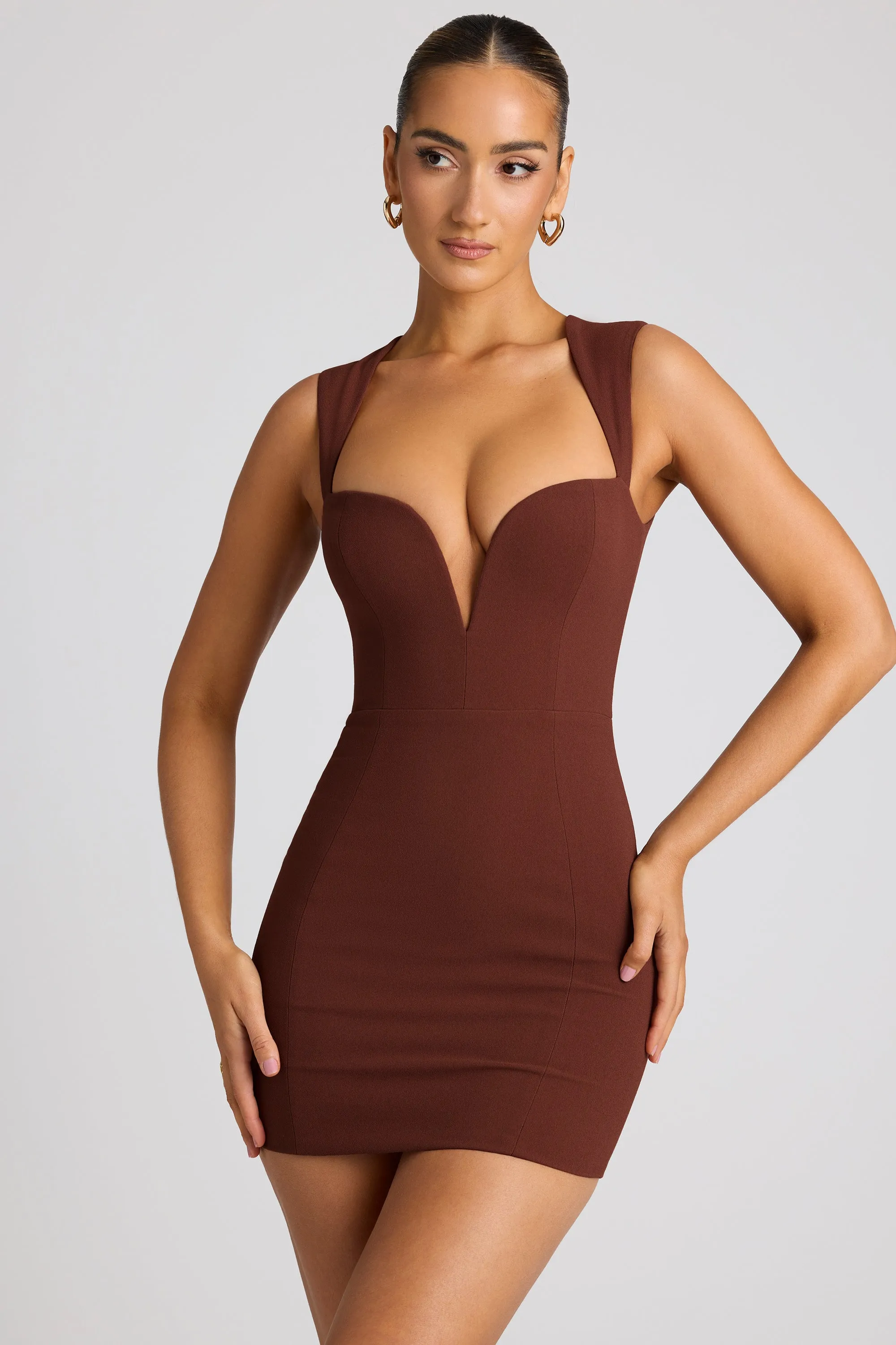 Heart Cut Out Mini Dress in Chocolate Brown Hot Glow