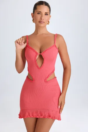 Ruffle-Appliqu?? Cut-Out Mini Dress in Coral City Cool