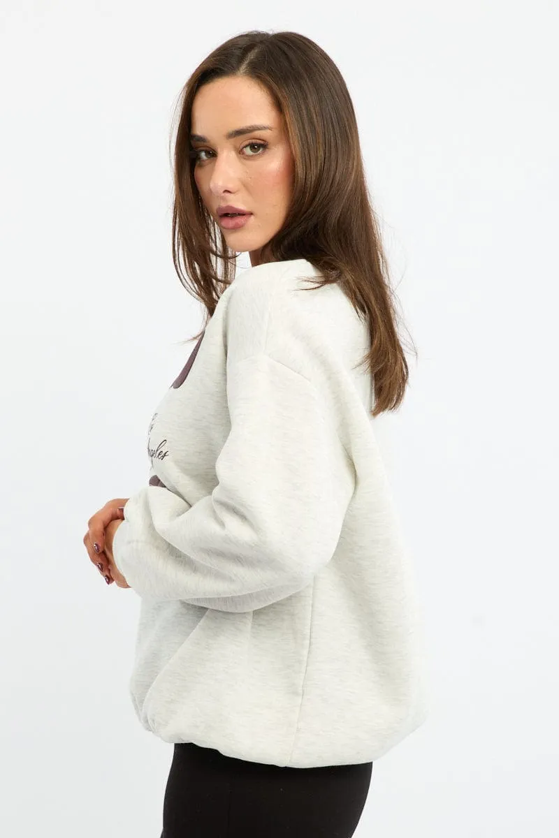 Grey Graphic Sweater Long Sleeve Urban Comfort product trendy catchiness