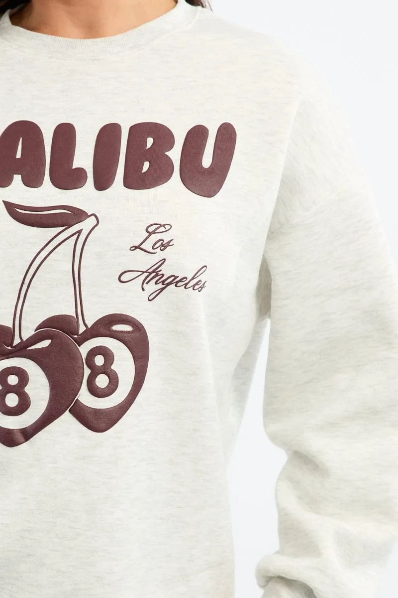 product bead charm Grey Graphic Sweater Long Sleeve