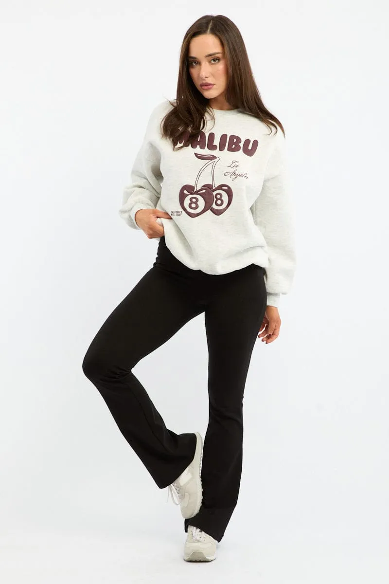Two-Tone Design Grey Graphic Sweater Long Sleeve