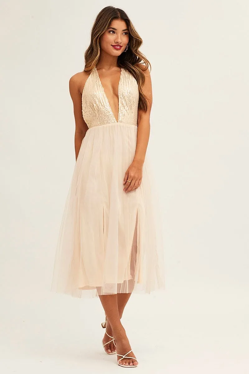 Classy Attire Black Midi Dress Backless V Neck Lace