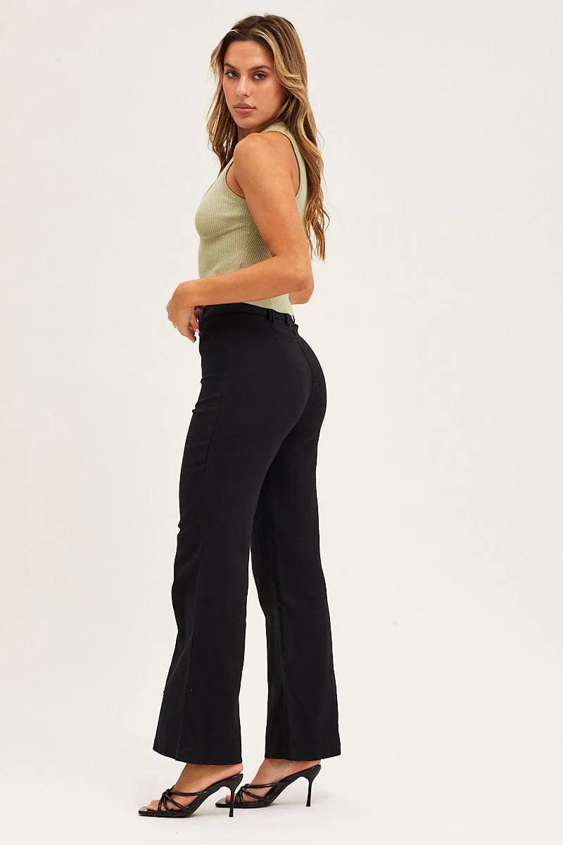 Office Friendly Comfy Wearable Black High Rise Linen Blend Wide Leg Pants