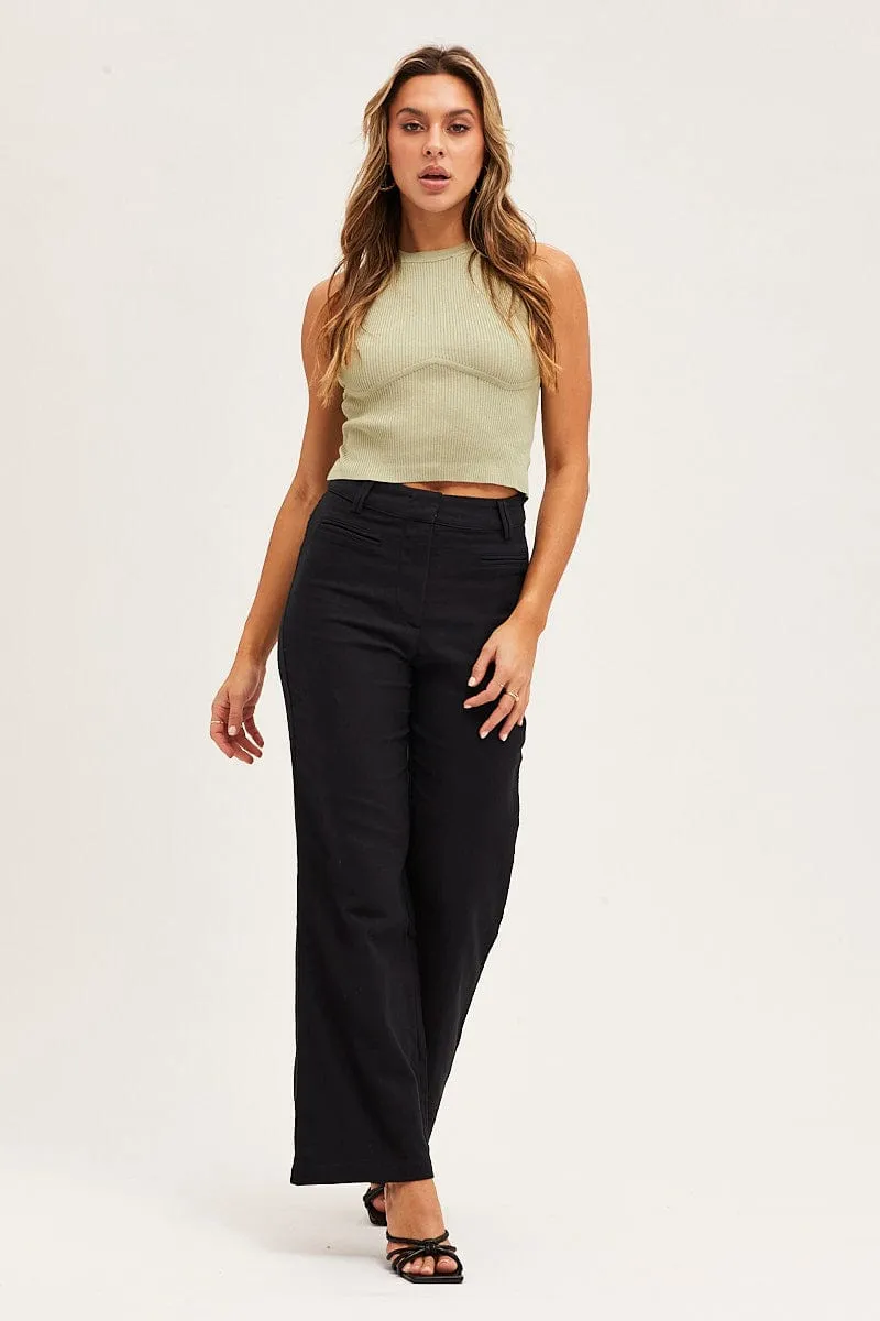 Flex Fit Black High Rise Linen Blend Wide Leg Pants