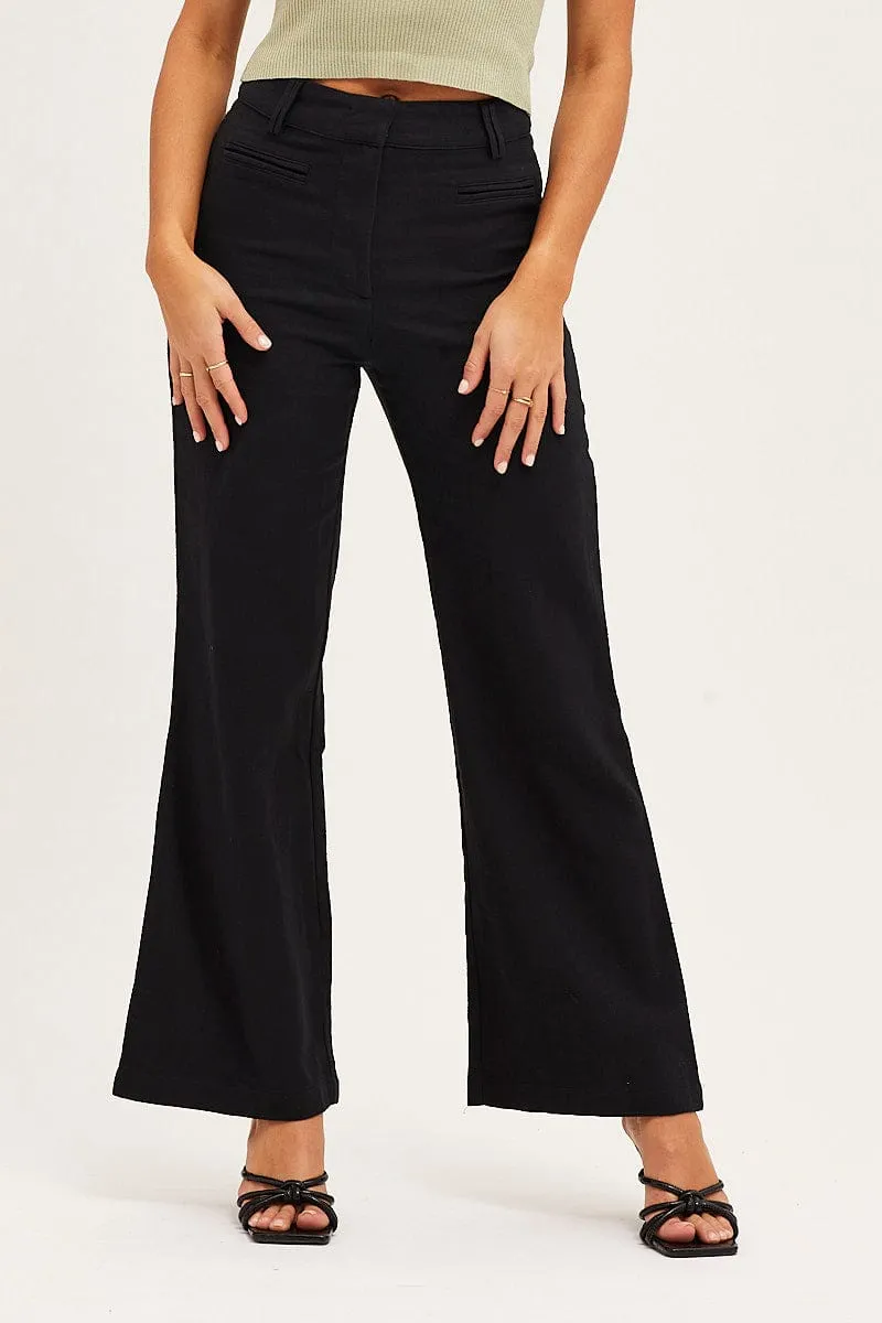 Durable Activewear Black High Rise Linen Blend Wide Leg Pants