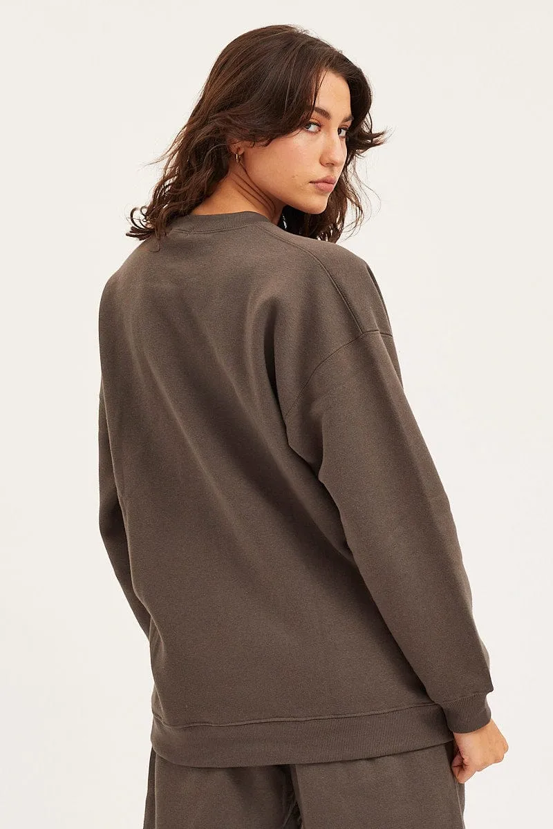 Effortless Fashion Urban Look Grey Unisex Sweatshirts Oversized Crew Neck