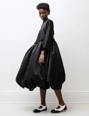 Cozy Layer Multi-Purpose Wear Satin High Neck Balloon Hem Dress Black