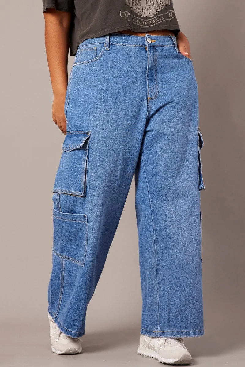 Denim Cargo Jeans Mid Rise Outdoor Enthusiast Premium Home Comfort Non Restrictive Thigh