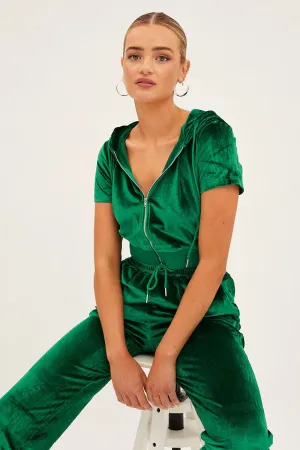 product mountain style allure Green Velour Short Sleeve Zip Lounge Hoodie