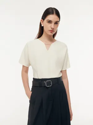 Tencel V-Neck Women Top With Detachable Beaded Chain Anti Perspiration Lining