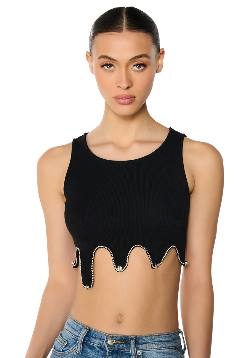 Double Layered Hem AllDay Comfort THE MEDUSA CROP RHINESTONE DETAIL TANK