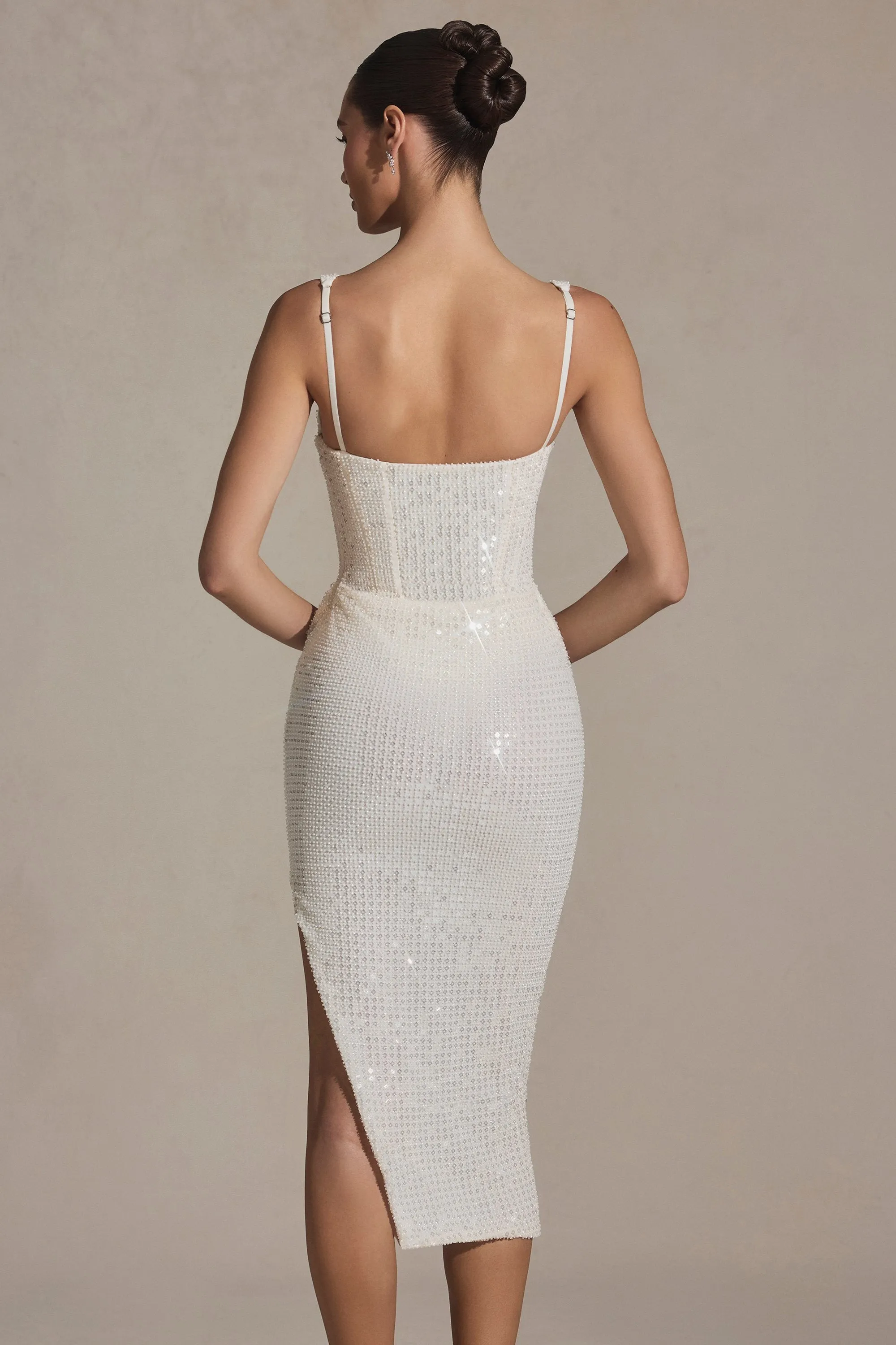 Baby Soft Embellished Draped Midaxi Dress in White