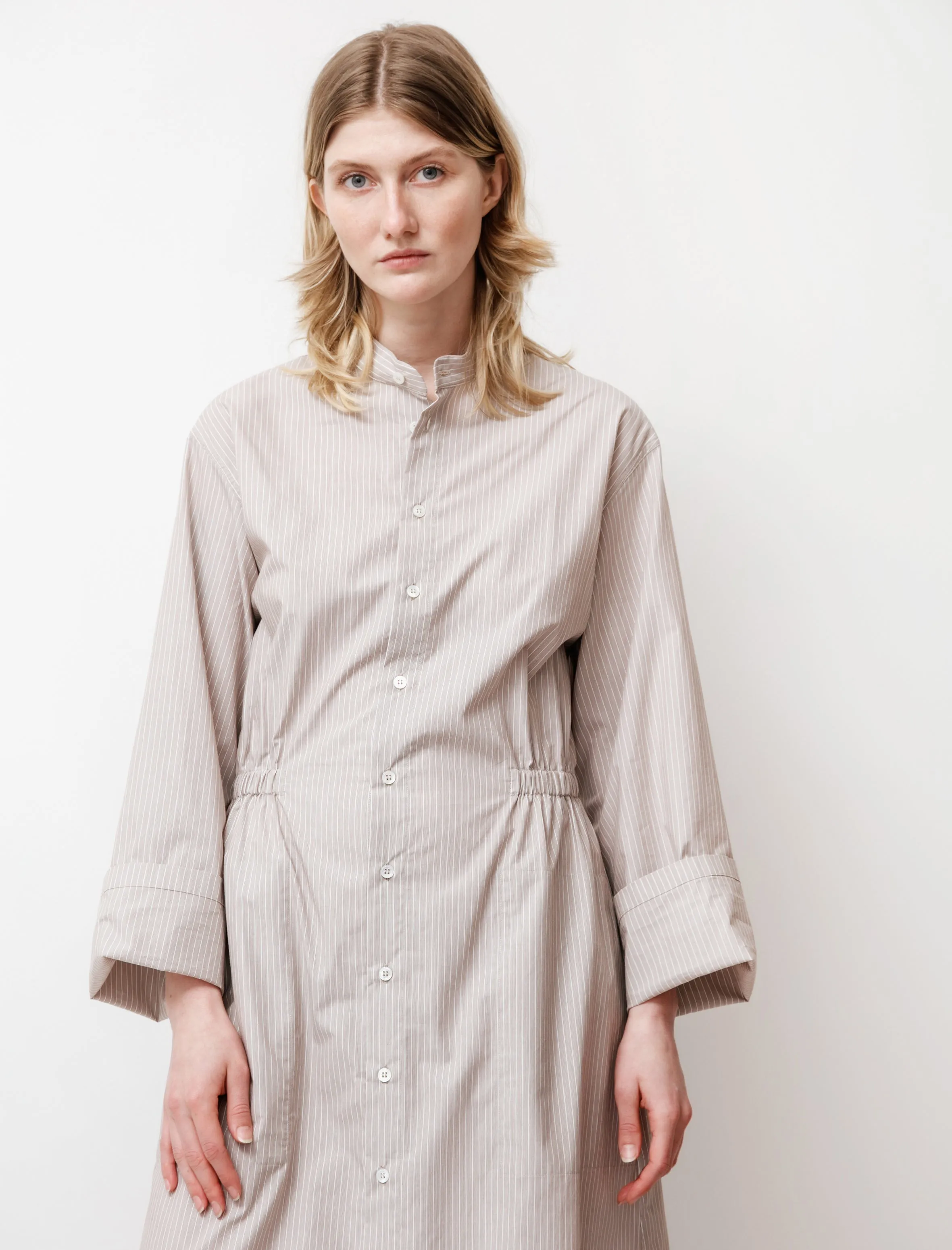 Gathered Shirtdress Small Brown Stripes Saga Fit FlexibleMaterial