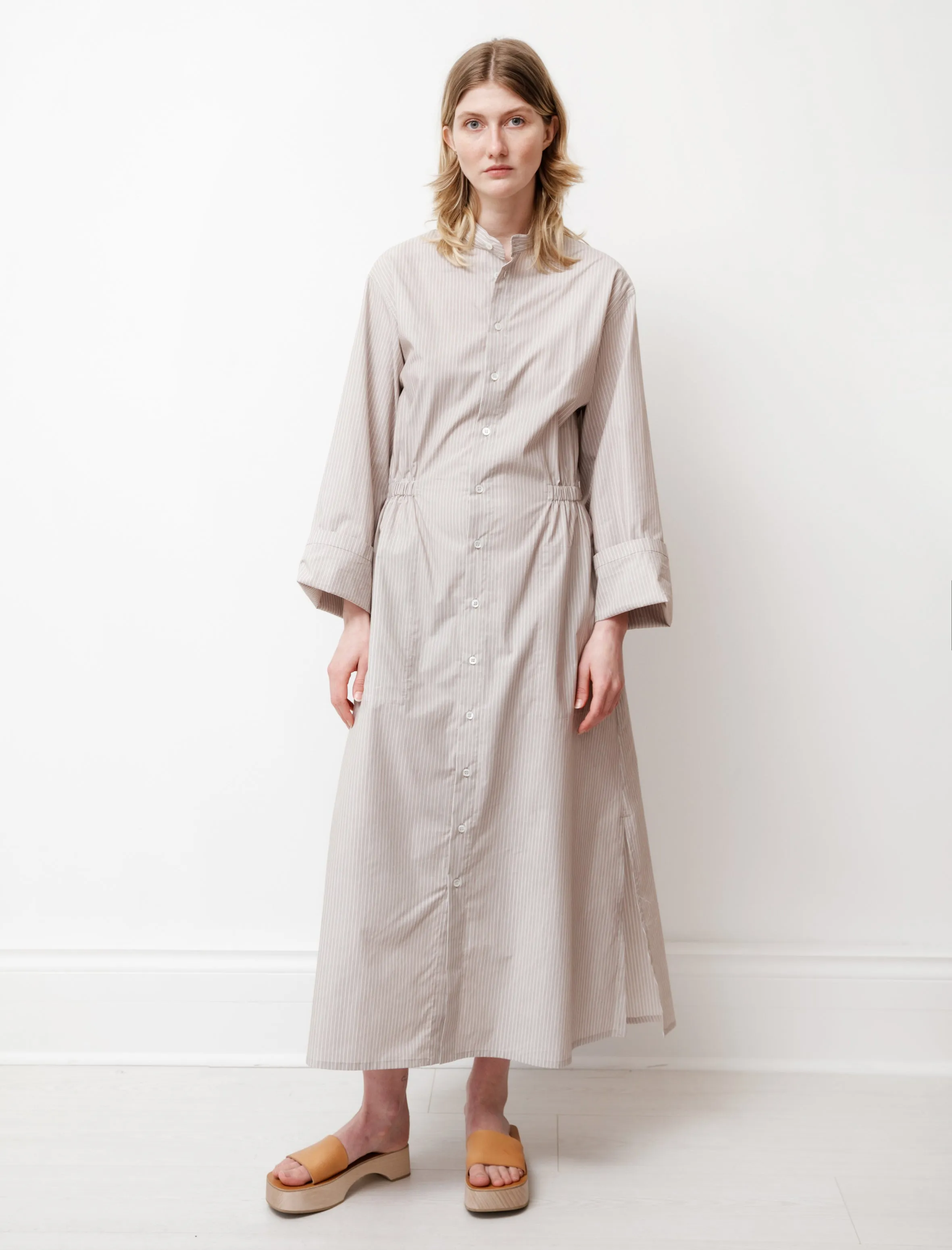 Gathered Shirtdress Small Brown Stripes King Mode