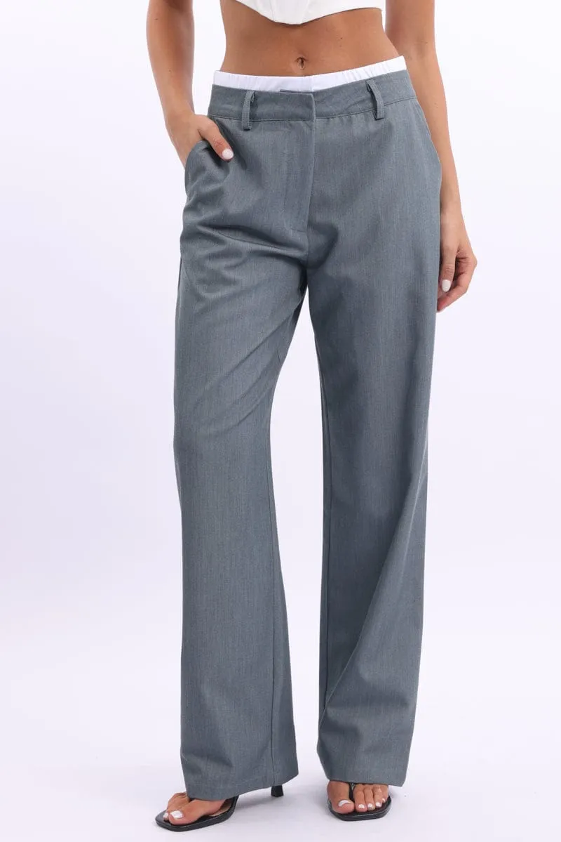 Grey Tailored Pants Boxer Wide Leg Versatile staple ThermalInsulation