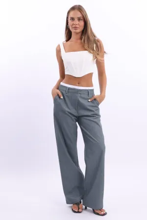 Secure Cuff Design Grey Tailored Pants Boxer Wide Leg