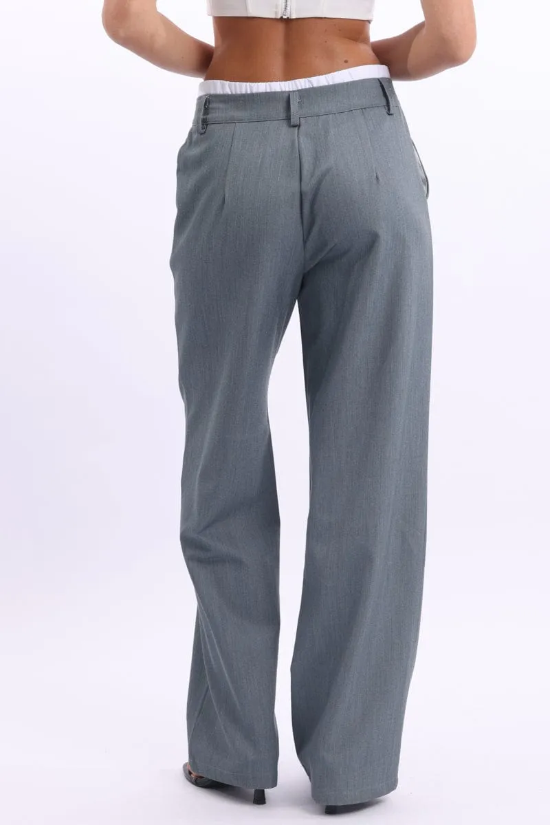 Anti Cling Finish Flexible Activewear Grey Tailored Pants Boxer Wide Leg