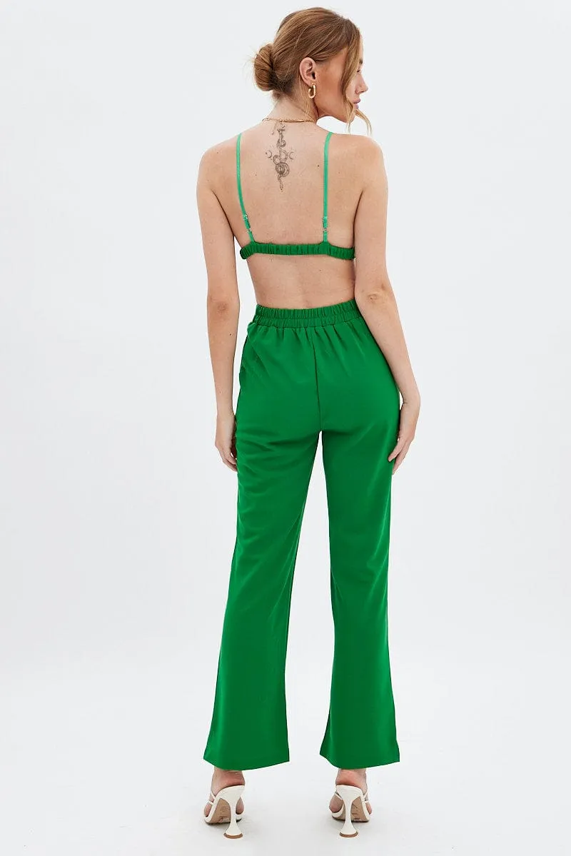 Slim Stretch Green High Waist Pants