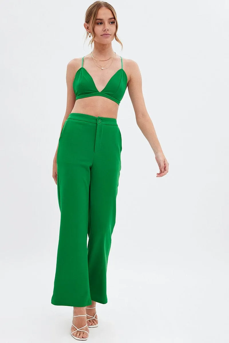 Green High Waist Pants AntiSlipWaistband