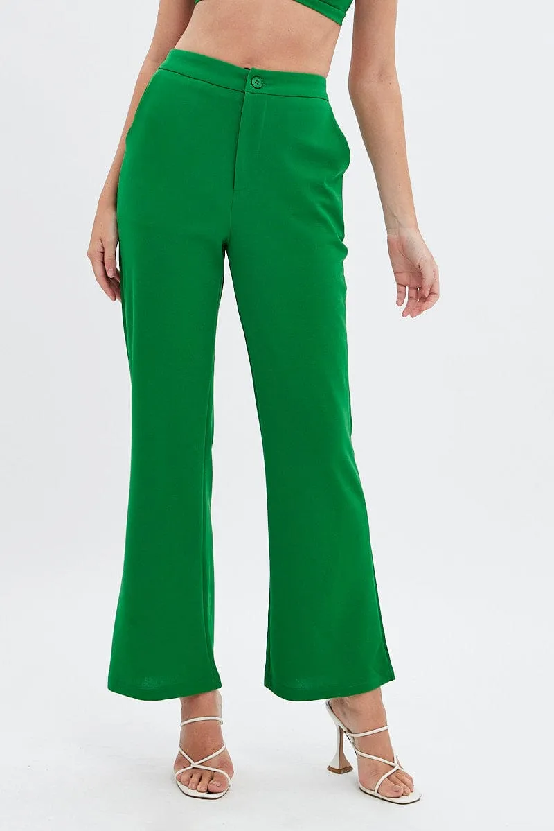 Seamless Waistband Green High Waist Pants