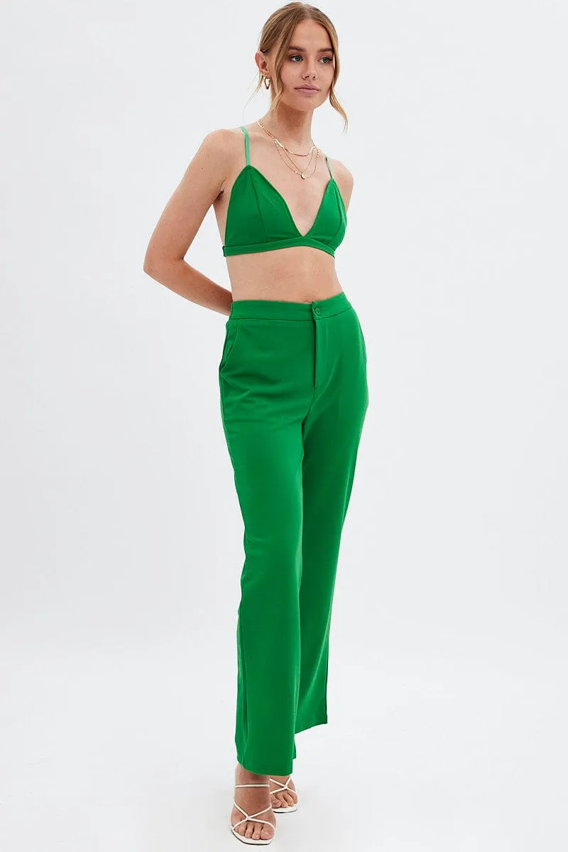 Green High Waist Pants BreathableMaterial