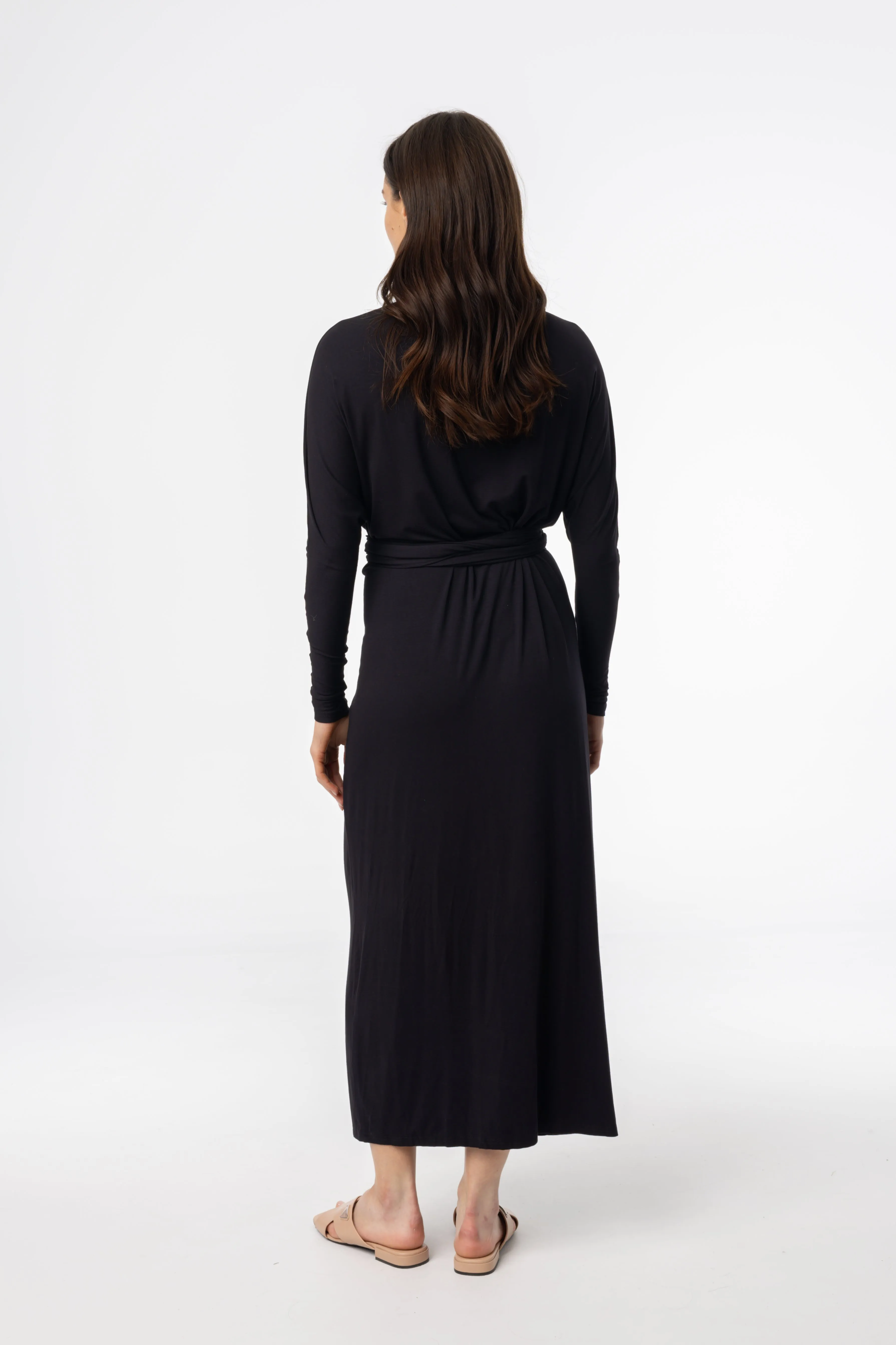 Black Tie Wrap Maxi Push Edge Flexible Waistline