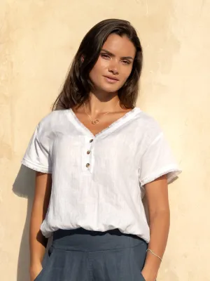 BreathableMeshLining Light Layer Vivre Linen and Cotton Blouse White