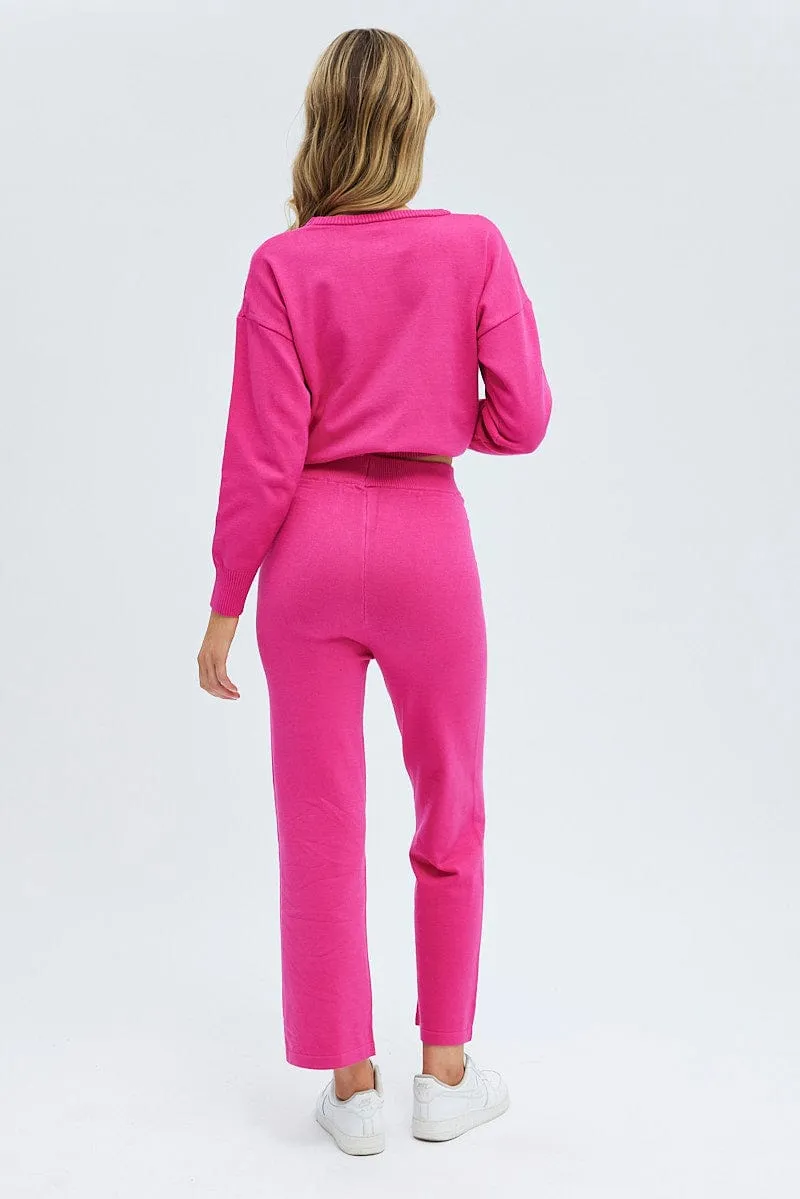 Pink Knit Lounge Pants Chilly Comfort Comfy Look