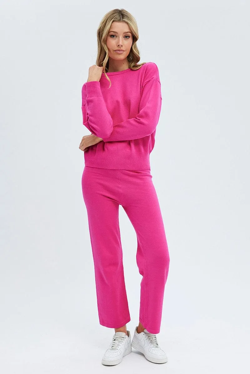 Pink Knit Lounge Pants Timeless Layers Sporty Comfort Fit