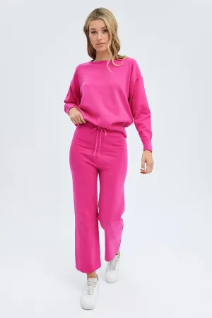 Pink Knit Lounge Pants Slim Silhouette Lightweight Flex